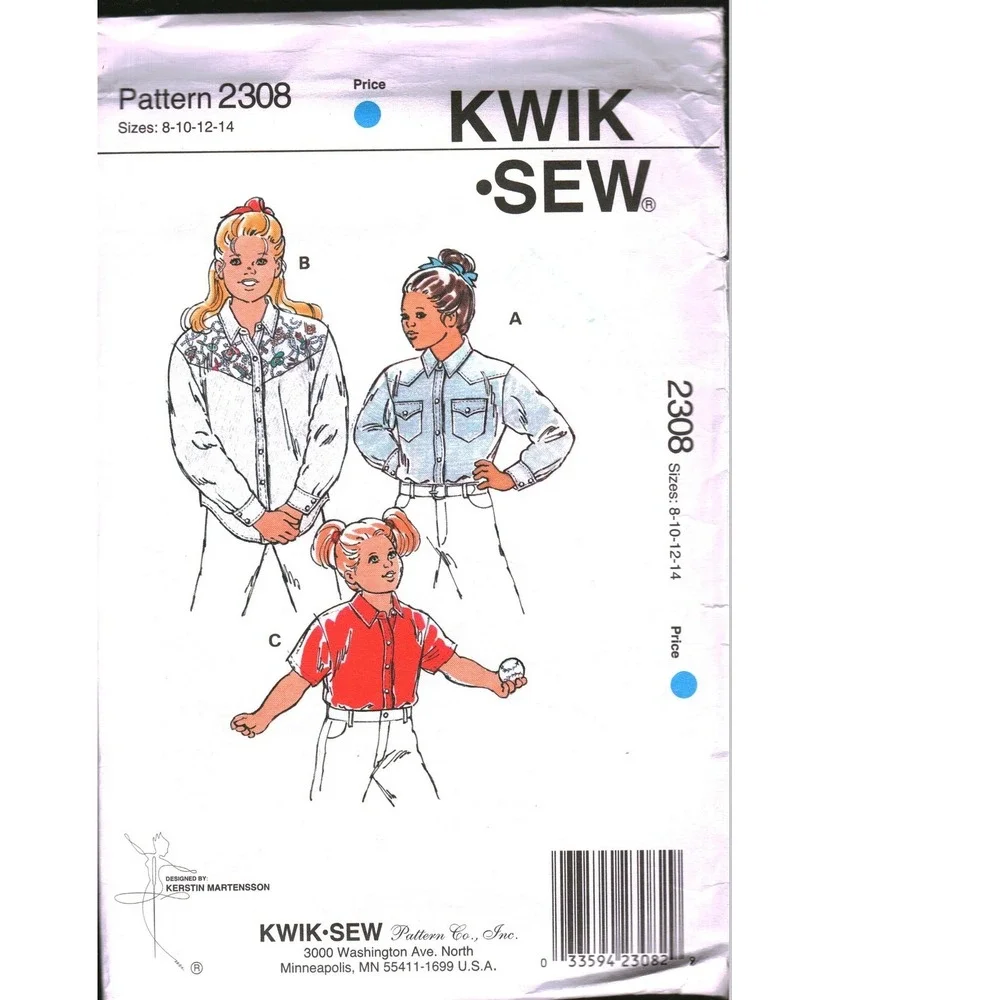 Kwik Sew 2308 Girls Western Shirt Sewing Pattern Size 8-14 Kerstin Martensson